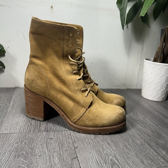 Frye Karen Combat Boot Suede Lace Up Cottagecore Hippie Boho Western Brown 9